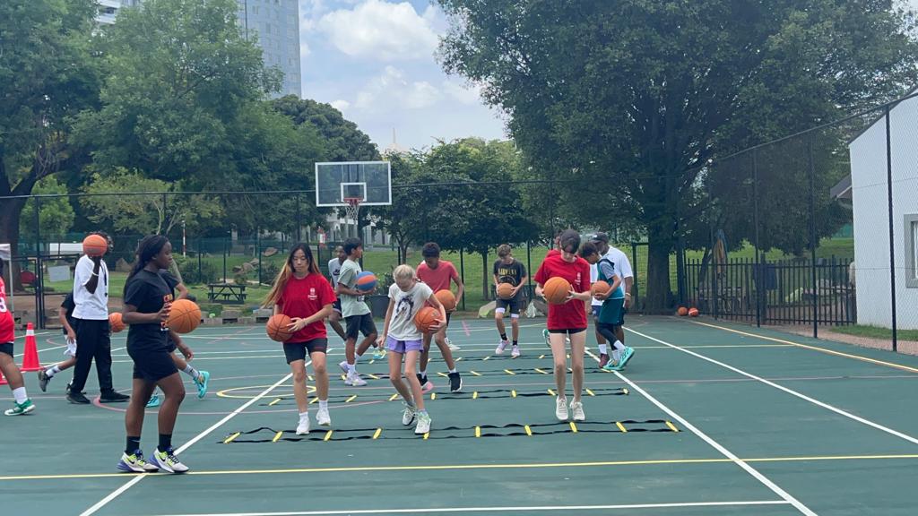 Basketball training session with young athletes